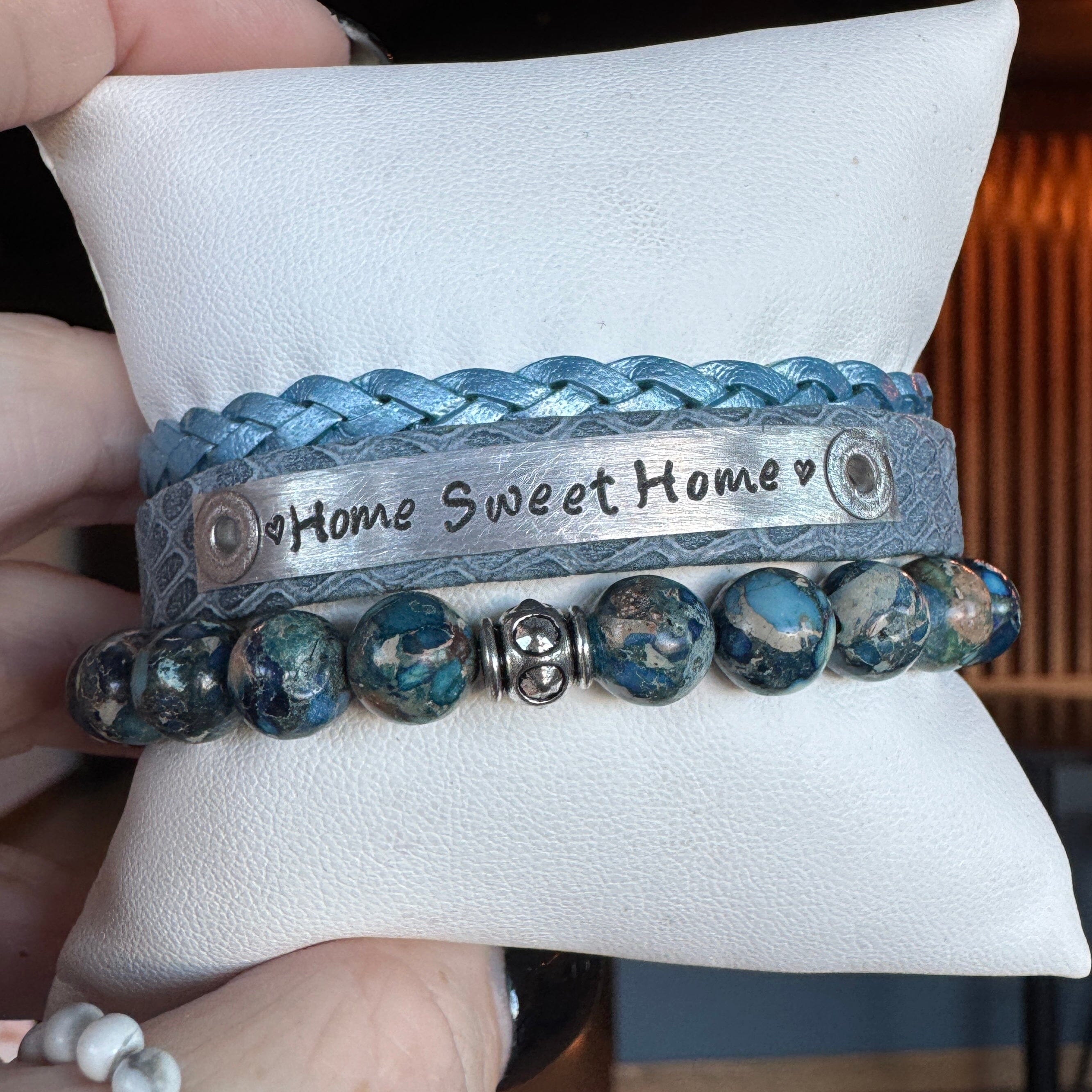 HOME Sweet HOME | Nordic Sky Blue Leather Skinny Set | 3 pieces | Bracelets | Women Skinny Bracelets Create Hope Cuffs 