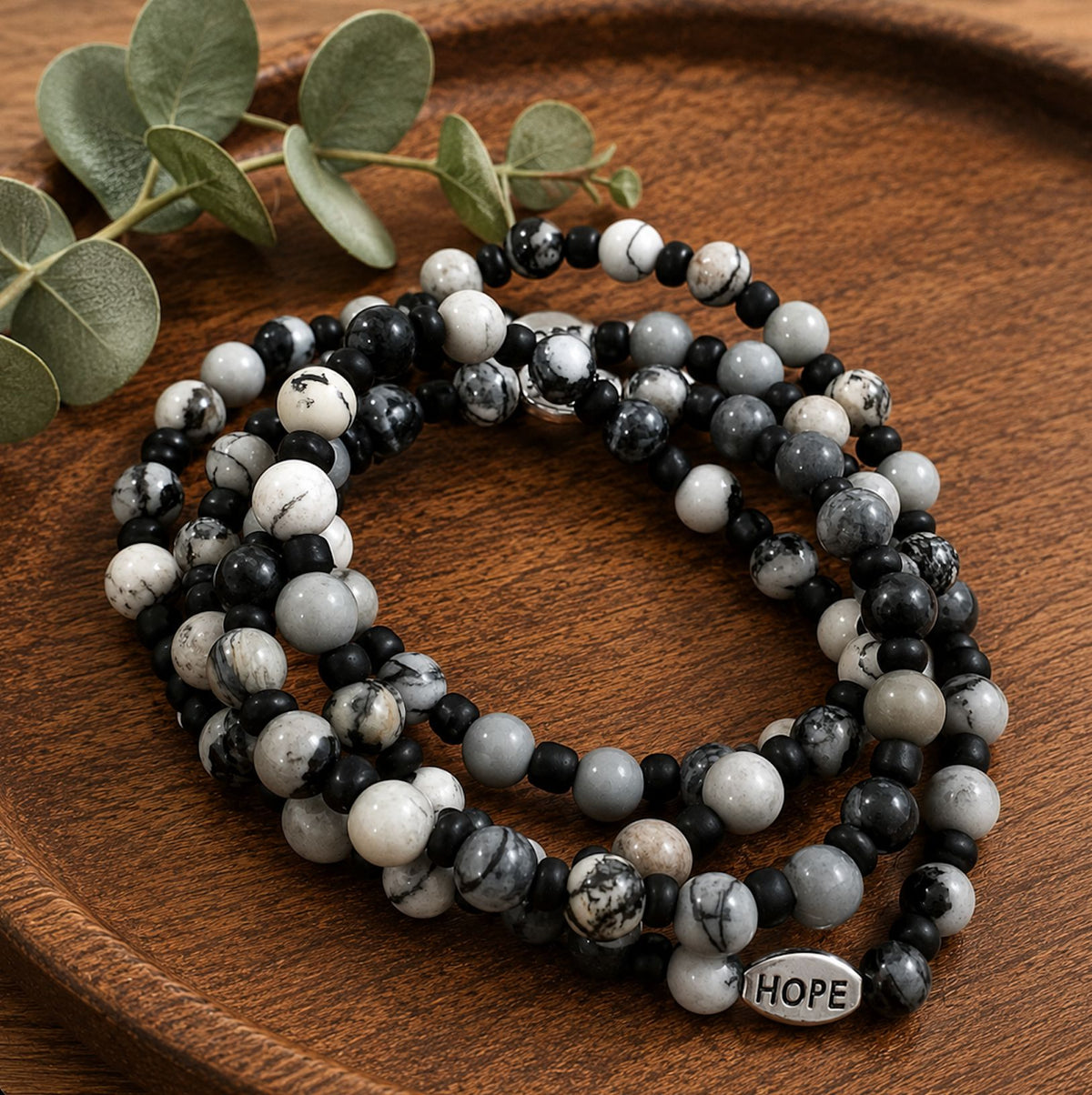 HOPE Charcoal Marble Beads | Gemstone Bead Bracelets | 6mm Stone | Women Bracelets Create Hope Cuffs 