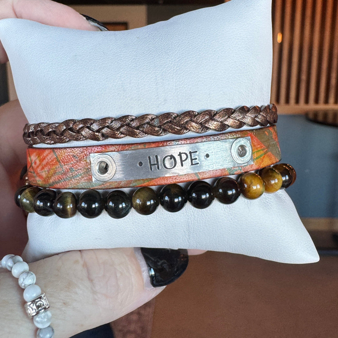 HOPE | Sunset Splash Leather Skinny Set | 3 pieces | Bracelets | Women Skinny Bracelets Create Hope Cuffs 
