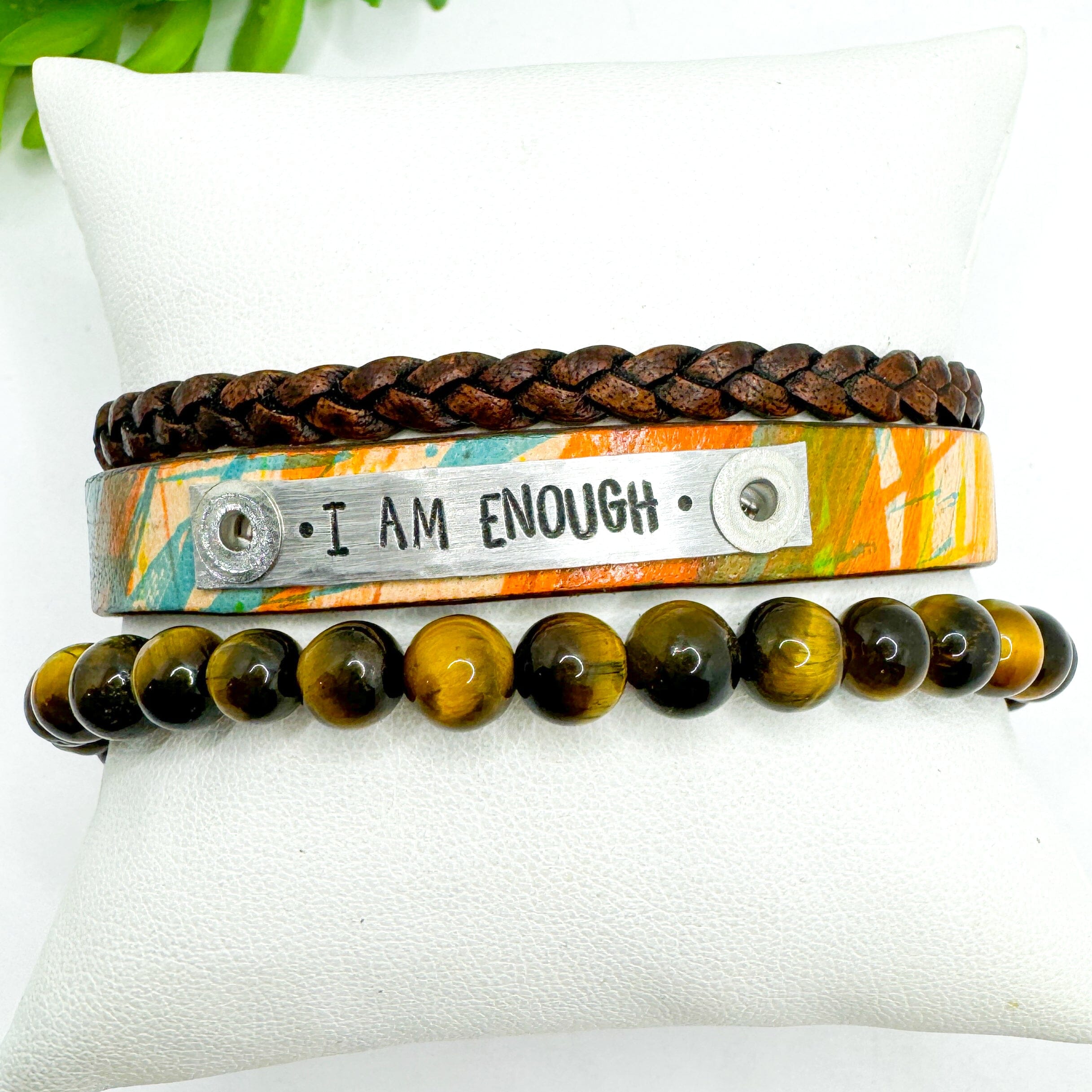 I AM ENOUGH Stack | Sunset splash Skinny Leather Set | 3 pieces | Bracelets | Womens Skinny Bracelets Create Hope Cuffs 