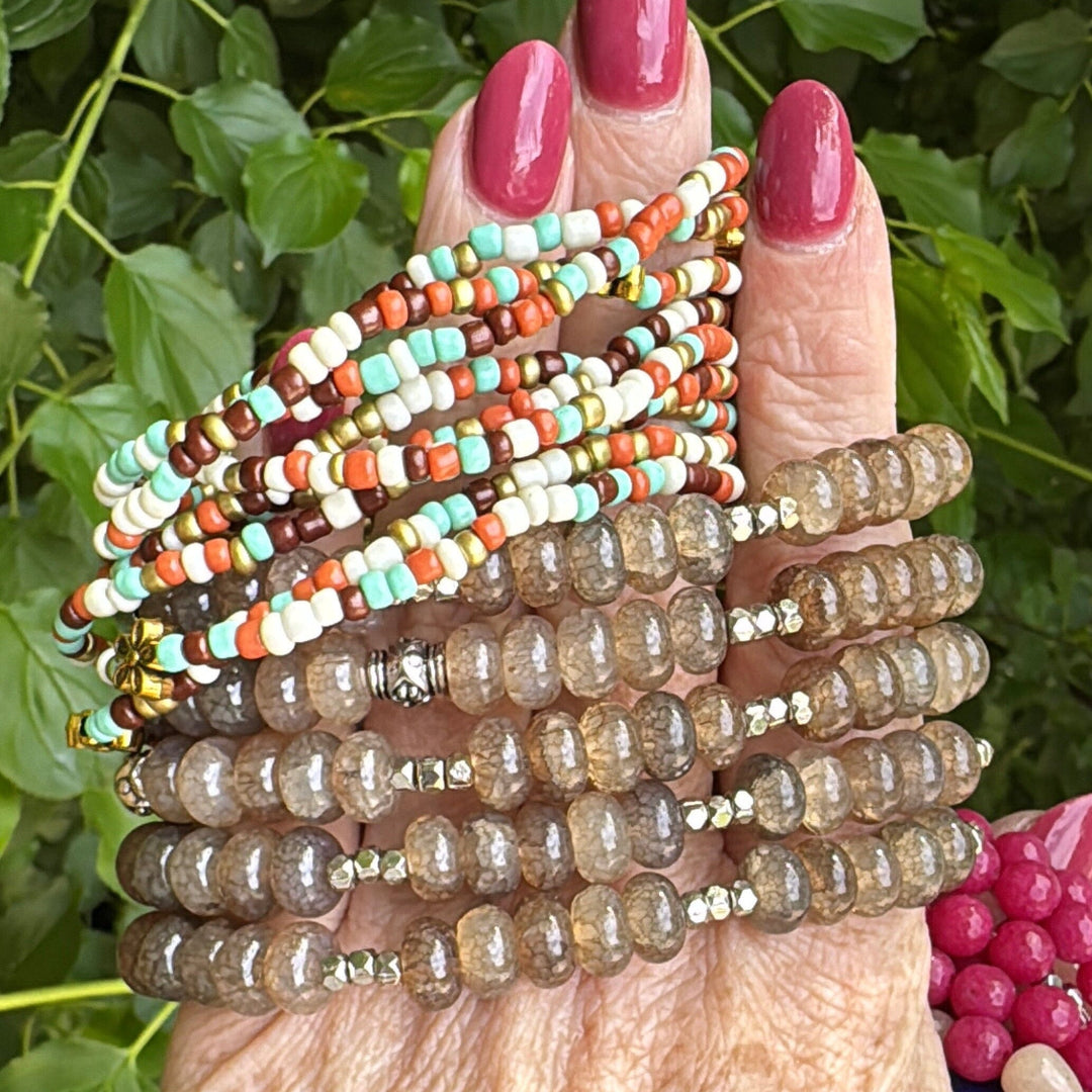 Iced Frappe Brown Rondelle Stones | Gemstone Bead Bracelets | 6mm Stone | Women Bracelets Create Hope Cuffs 