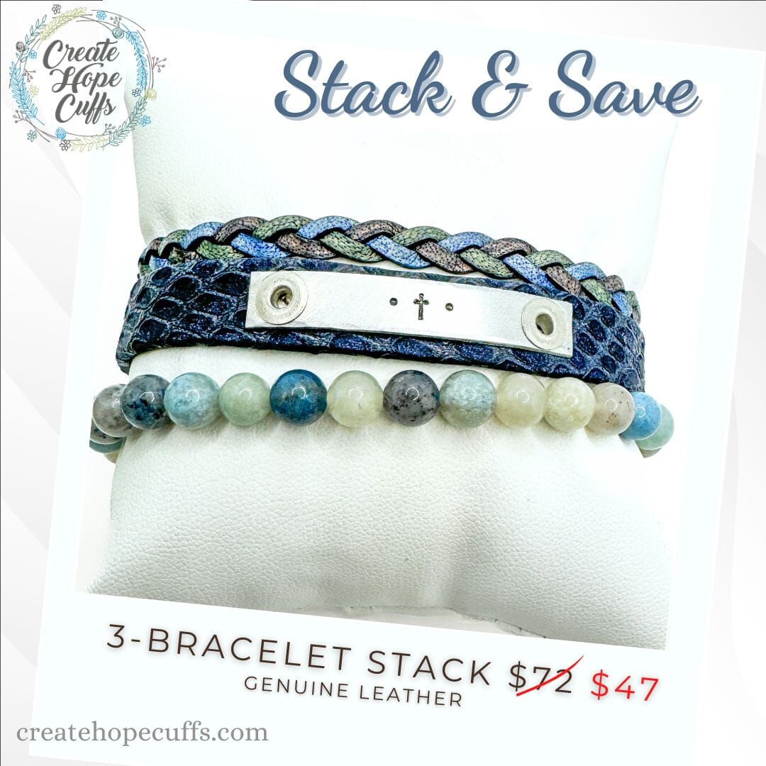 IMAGE OF CROSS Stack | Skinny Leather Stack Set | 3 pieces | Bracelets | Womens Skinny Bracelets Create Hope Cuffs 