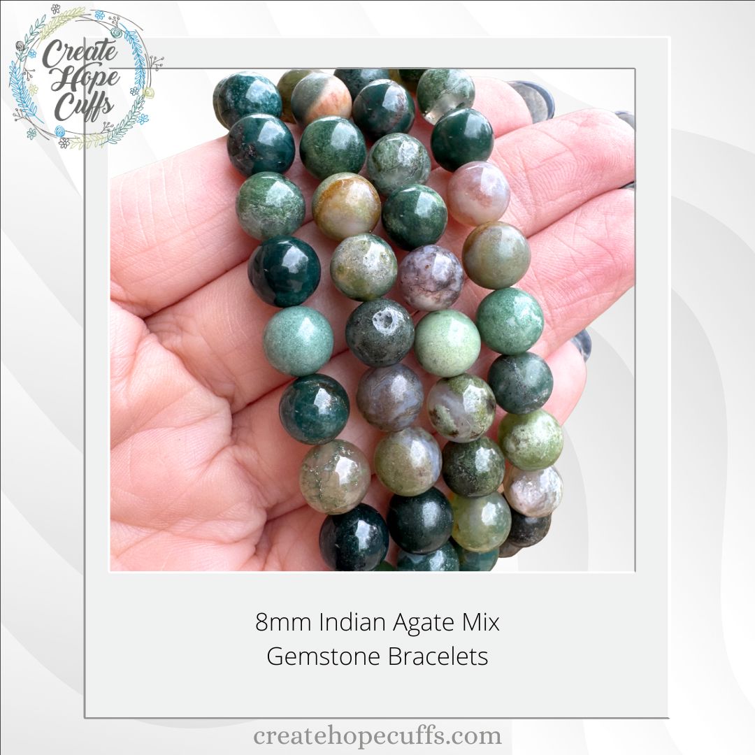 Indian Agate Mix | Gemstone Bead Bracelets | 8mm Stone | Women Bracelets Create Hope Cuffs 