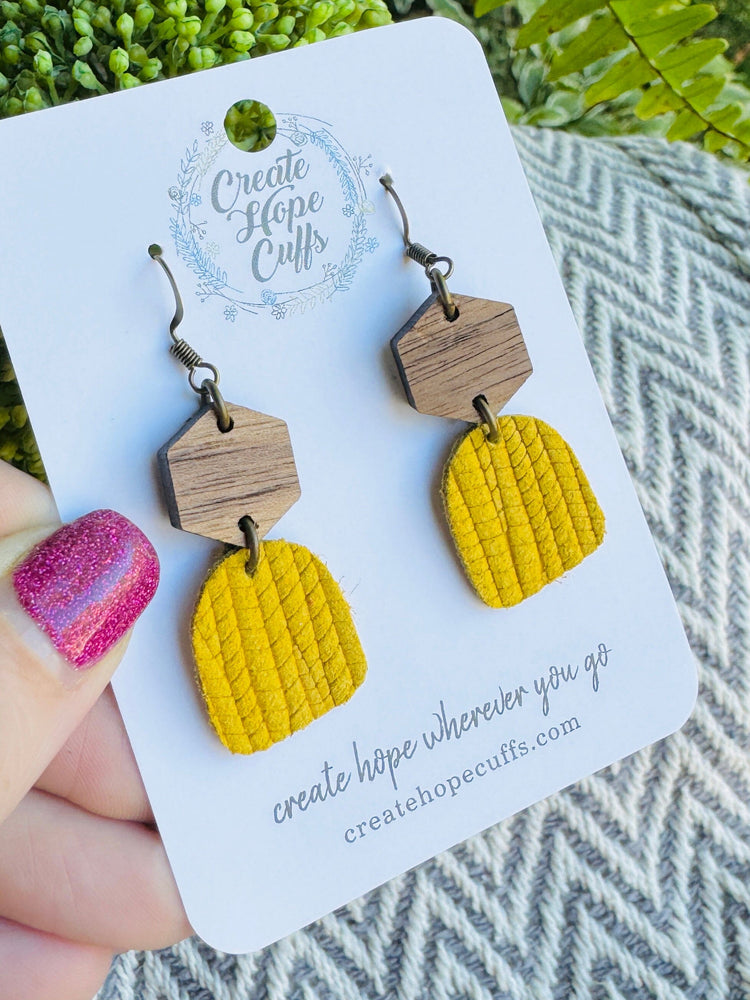 Itty Bitty Solid Prints | 4 Colors | Textured Leather Earrings | Stacked Wood | Hypoallergenic | Women Leather Earrings Create Hope Cuffs 