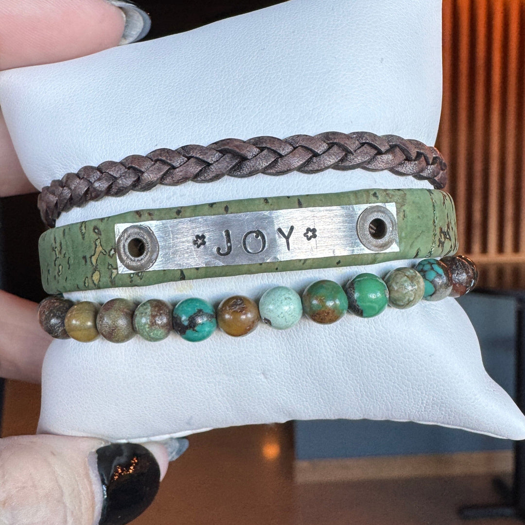 JOY | Olive Green Cork Skinny Set | 3 pieces | Bracelets | Women Skinny Bracelets Create Hope Cuffs 