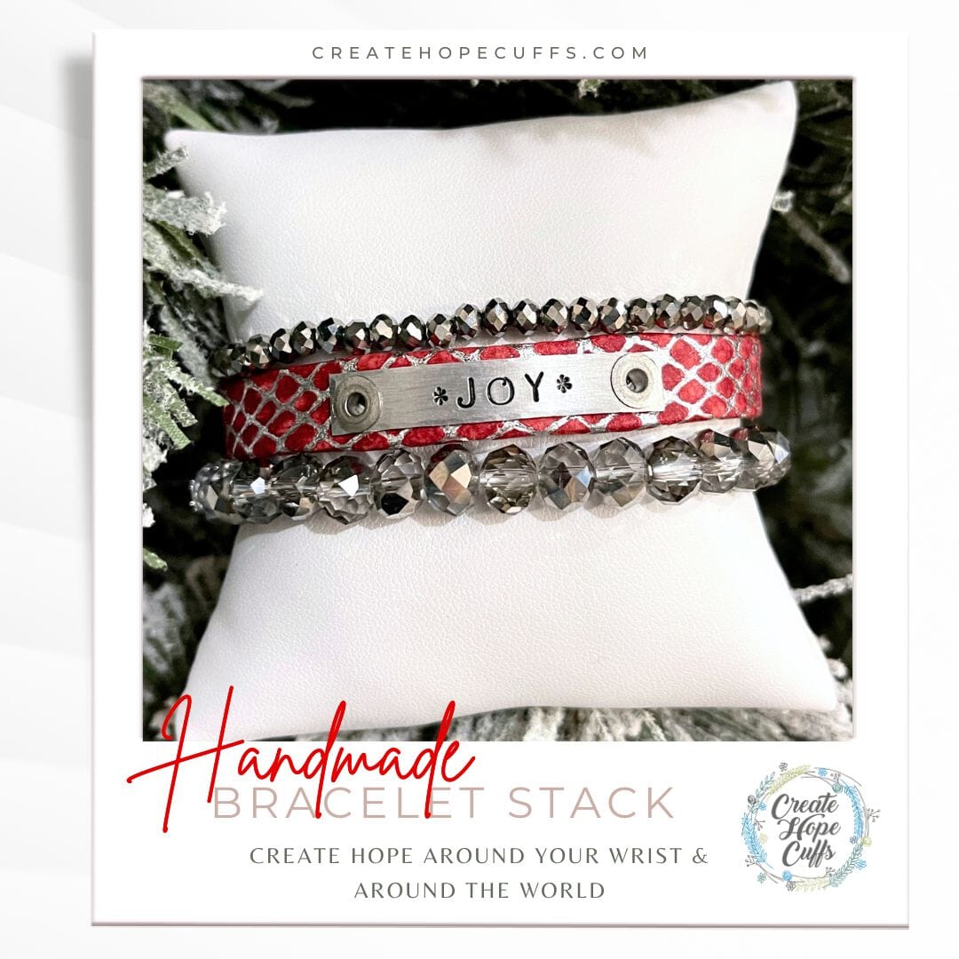 JOY Sparkling Red Stack | Skinny Leather Set | 3 pieces | Bracelets | Womens Skinny Bracelets Create Hope Cuffs 