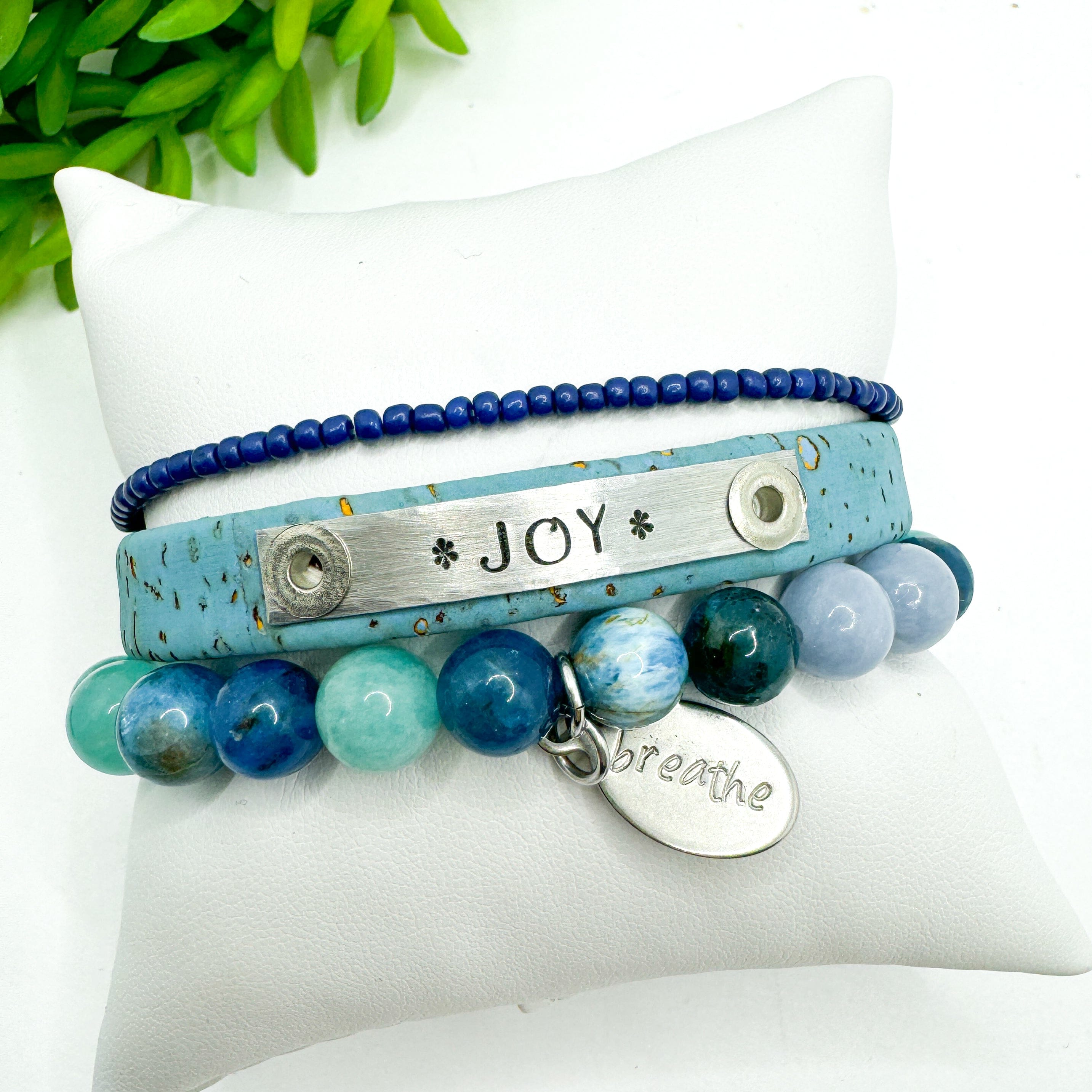 JOY Stack | Sky Blue Skinny Leather Set | 3 pieces | Bracelets | Womens Skinny Bracelets Create Hope Cuffs 