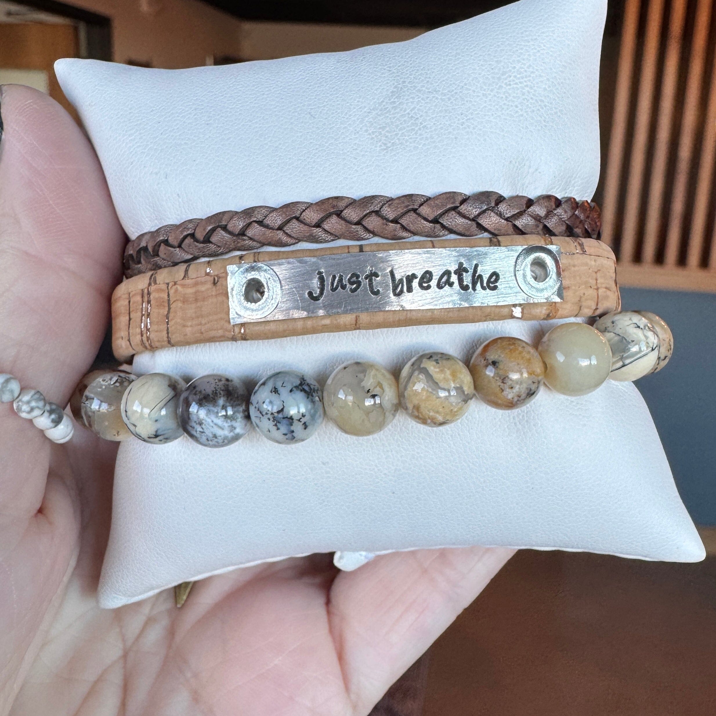 JUST BREATHE | Natural Silver Fleck Cork Skinny Set | 3 pieces | Bracelets | Women Skinny Bracelets Create Hope Cuffs 