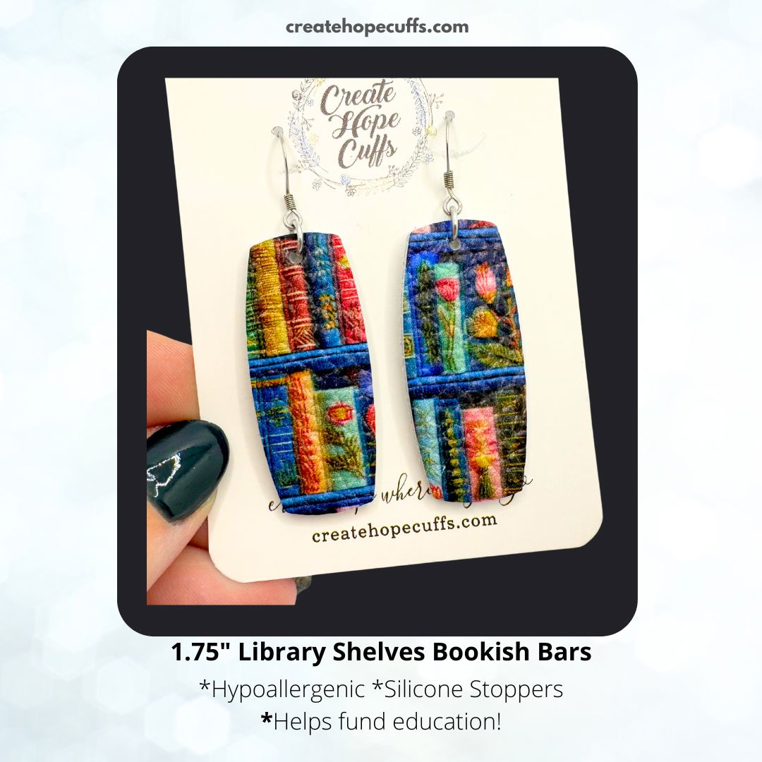 Library Shelves Bookish Bar | Leather Earrings | Hypoallergenic | Women Leather Earrings Create Hope Cuffs 