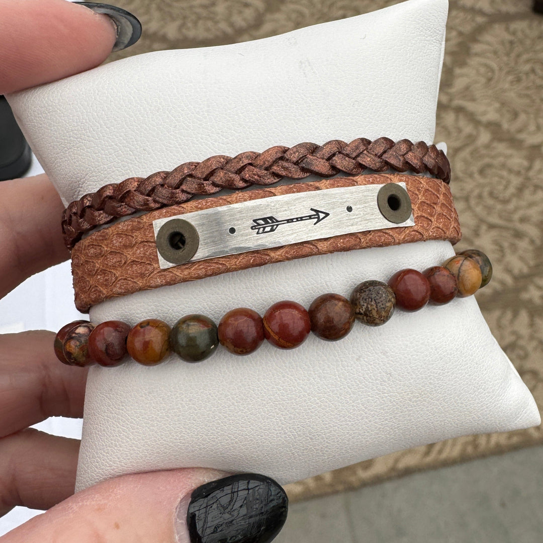 Long Arrow | Camel Brown Leather Skinny Set | 3 pieces | Bracelets | Women Skinny Bracelets Create Hope Cuffs 