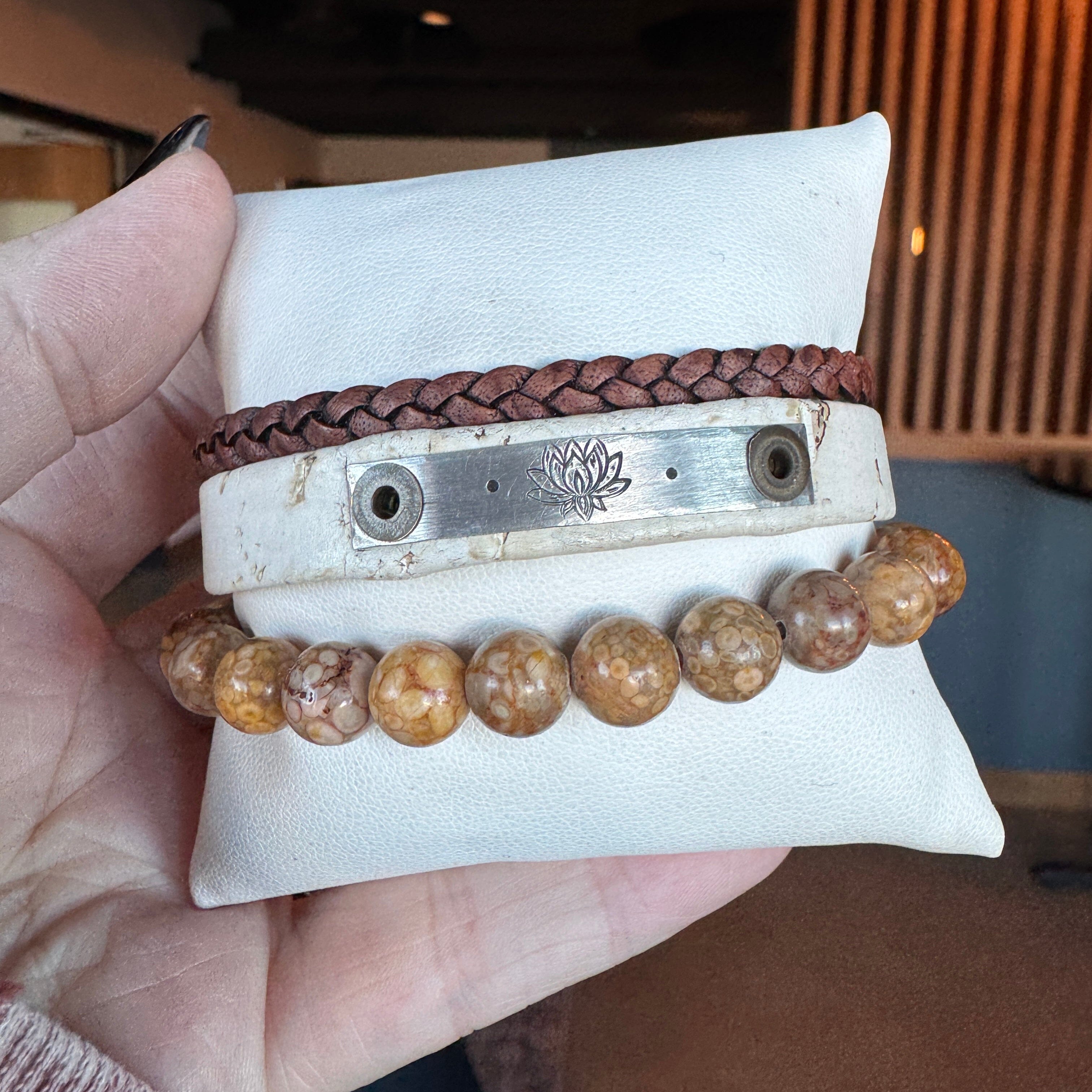 LOTUS FLOWER | Cream Cork Skinny Set | 3 pieces | Bracelets | Women Skinny Bracelets Create Hope Cuffs 