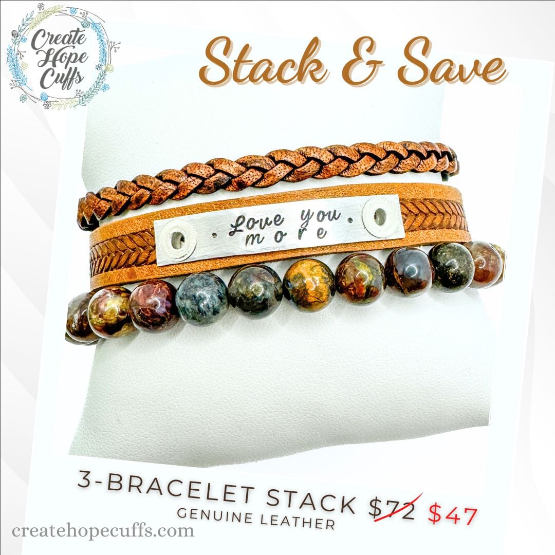 LOVE YOU MORE Stack | Skinny Leather Stack Set | 3 pieces | Bracelets | Womens Skinny Bracelets Create Hope Cuffs 