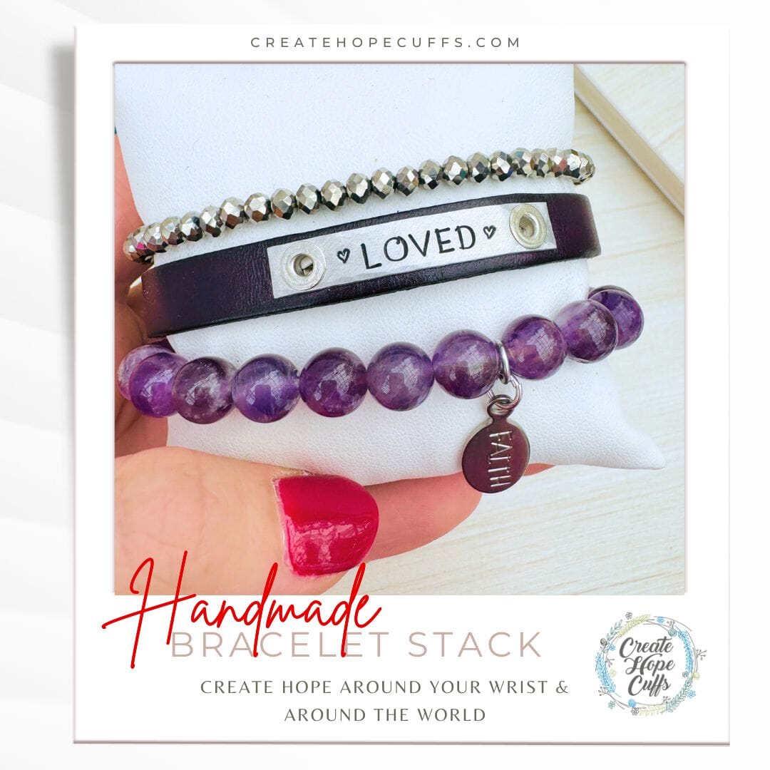 LOVED Dark Purple Stack | Skinny Leather Set | 3 pieces | Bracelets | Womens Skinny Bracelets Create Hope Cuffs 