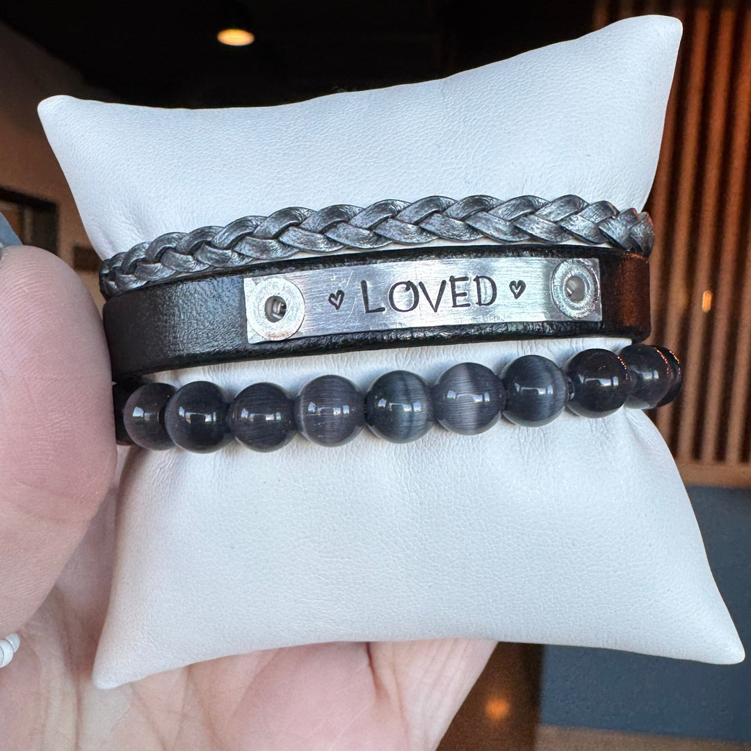 LOVED | Solid Black Leather Skinny Set | 3 pieces | Bracelets | Women Skinny Bracelets Create Hope Cuffs 