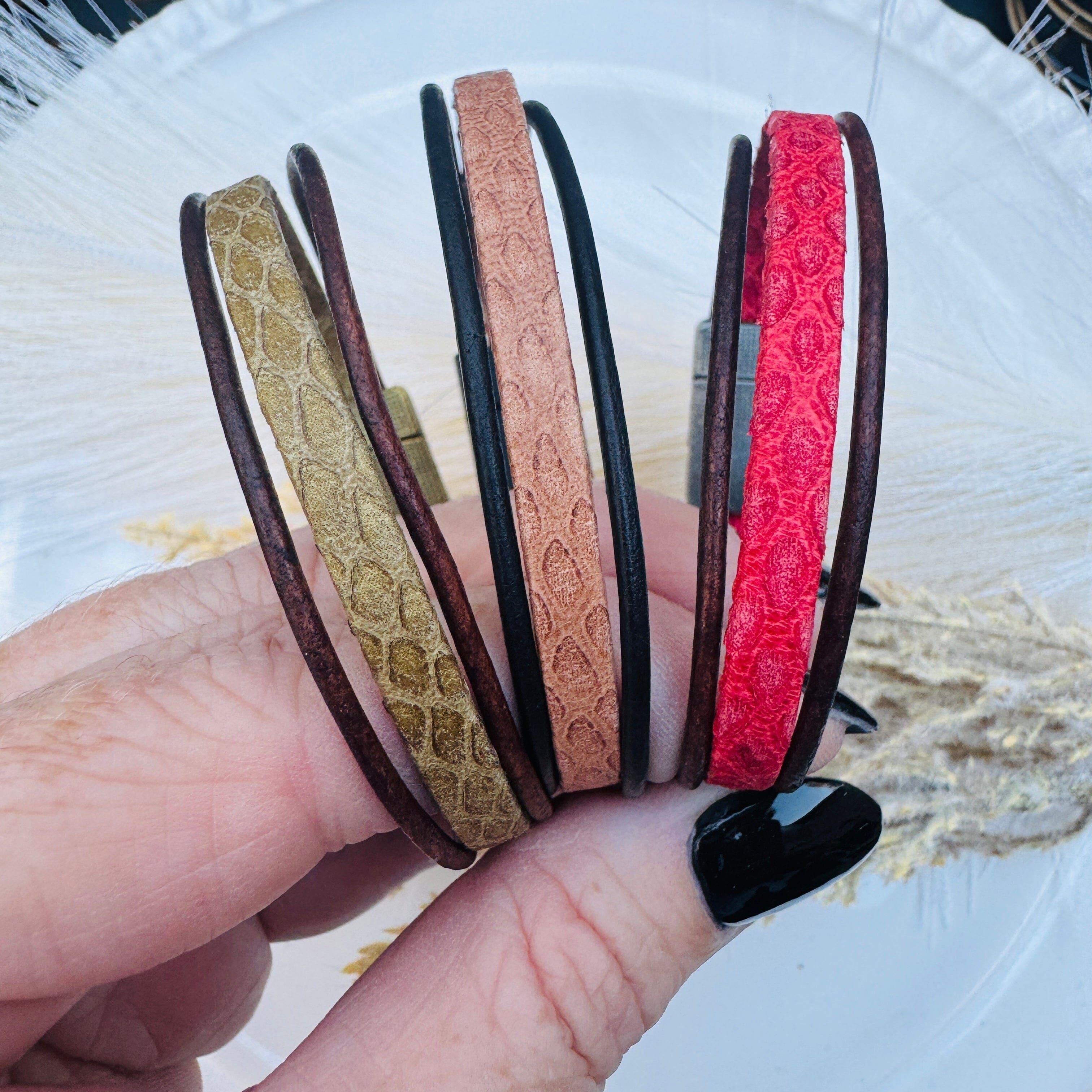 Magnetic Wrap | 3-Strand Bracelet | 4 Color Options | Genuine Leather | Women Create Hope Cuffs 