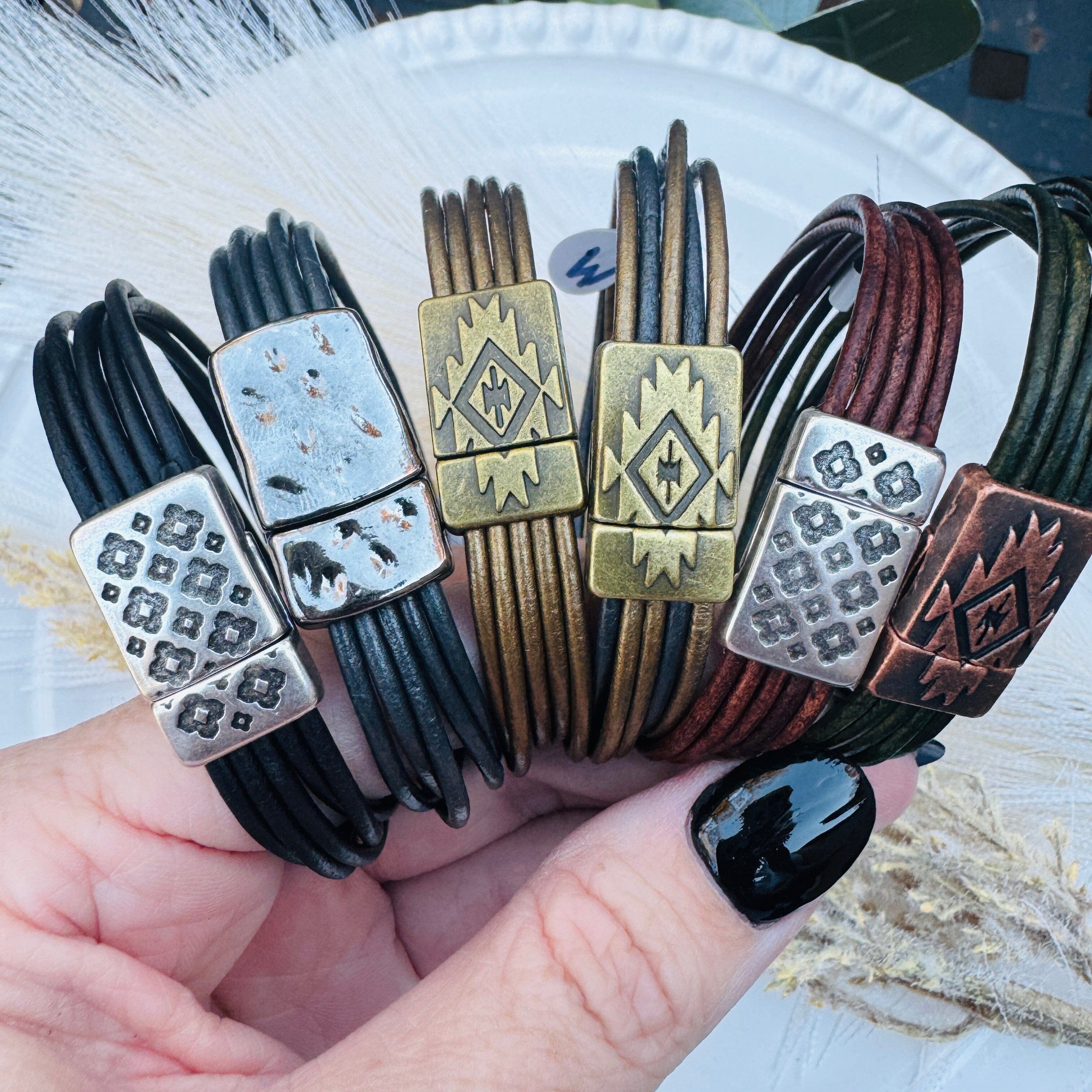 Magnetic Wrap | 3-Strand Bracelet | 4 Color Options | Genuine Leather | Women Create Hope Cuffs 