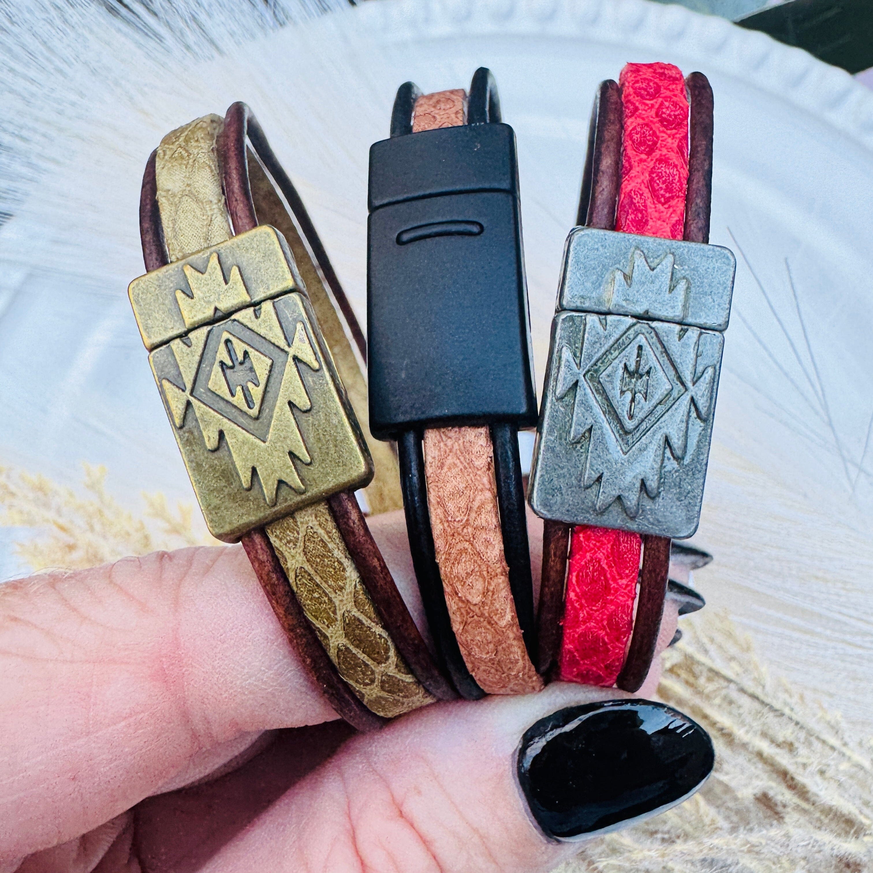 Magnetic Wrap | 3-Strand Bracelet | 4 Color Options | Genuine Leather | Women Create Hope Cuffs 