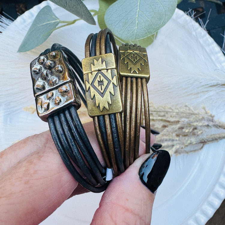 Magnetic Wrap | 5-Strand Bracelet | 6 Color Options | Genuine Leather | Women Create Hope Cuffs 