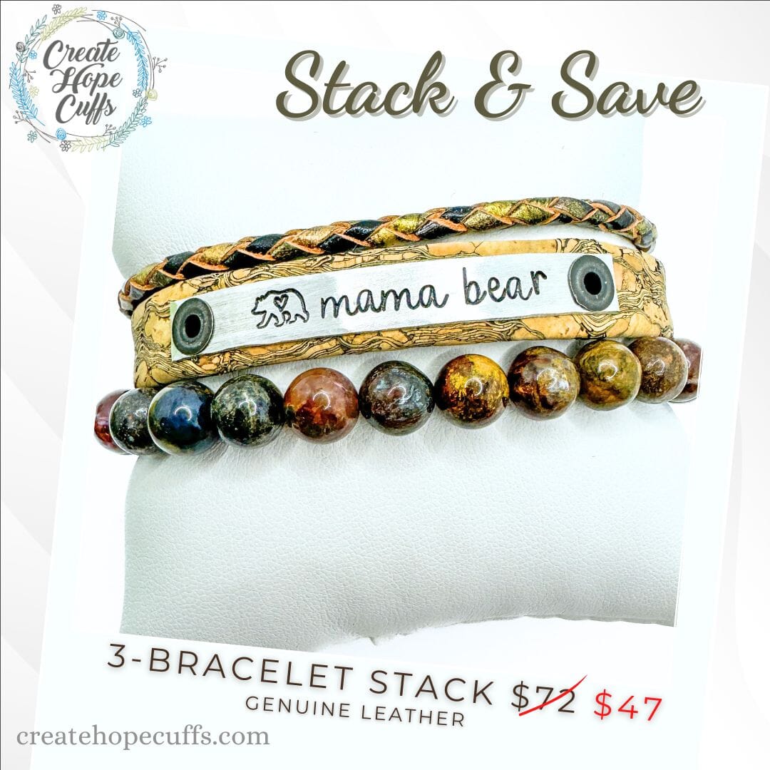 Mama Bear Stack | Skinny Cork Stack Set | 3 pieces | Bracelets | Womens Skinny Bracelets Create Hope Cuffs 
