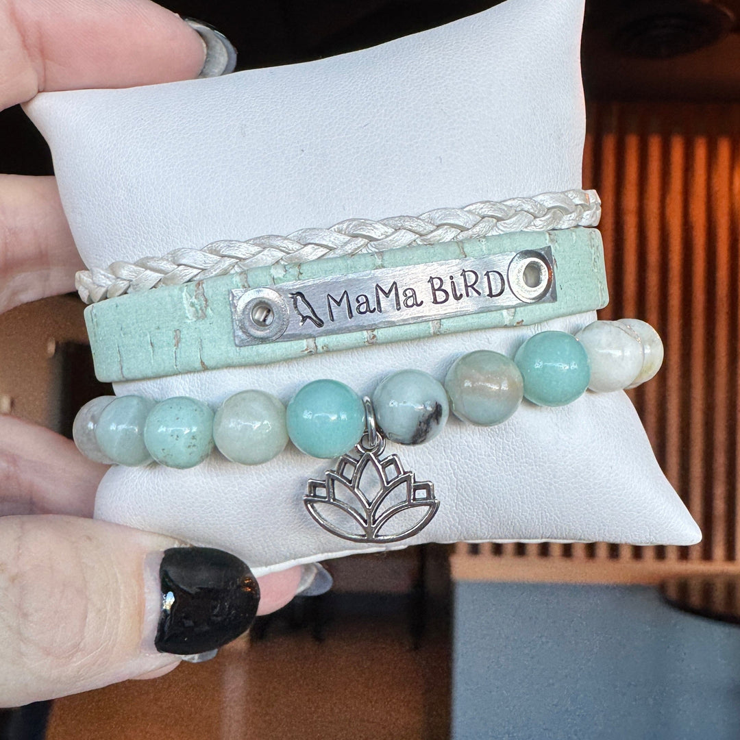 MaMa BiRD | Mint Green Cork Skinny Set | 3 pieces | Bracelets | Women Skinny Bracelets Create Hope Cuffs 