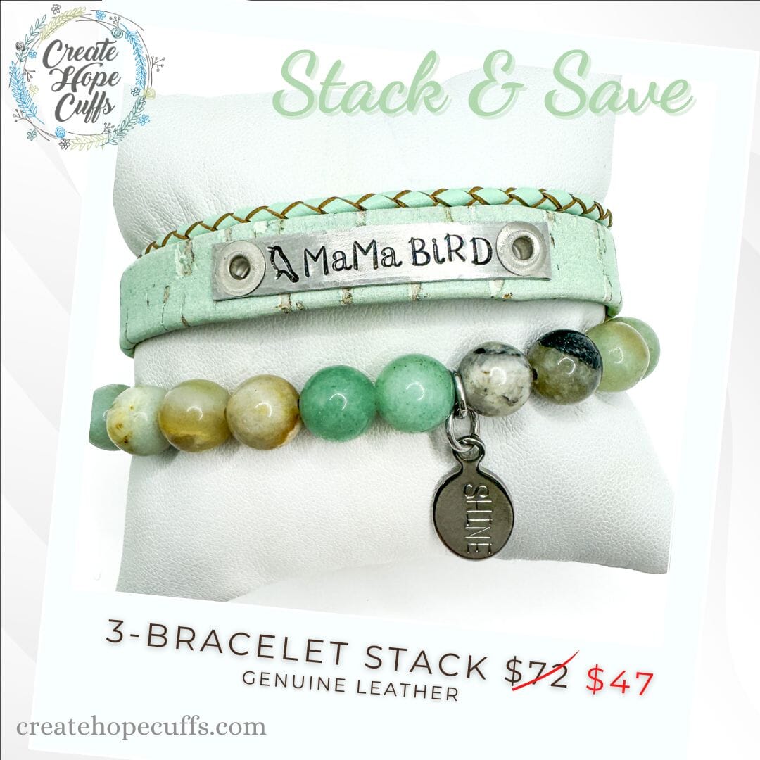 Mama BiRD Stack | Skinny Cork Stack Set | 3 pieces | Bracelets | Womens Skinny Bracelets Create Hope Cuffs 