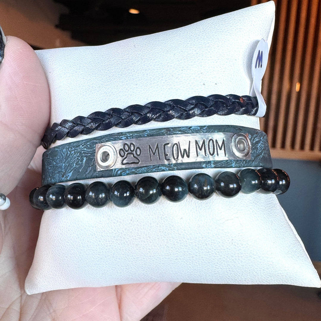 MEOW MOM | Blue Vein Cork Skinny Set | 3 pieces | Bracelets | Women Skinny Bracelets Create Hope Cuffs 