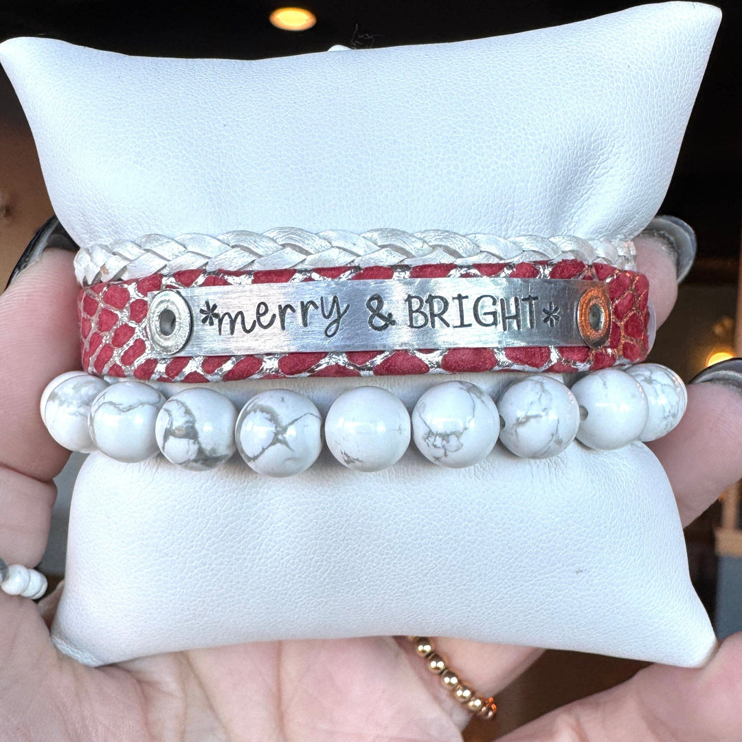 Merry & BRIGHT | Festive Red Skinny Leather Set | 3 pieces | Bracelets | Women Skinny Bracelets Create Hope Cuffs 