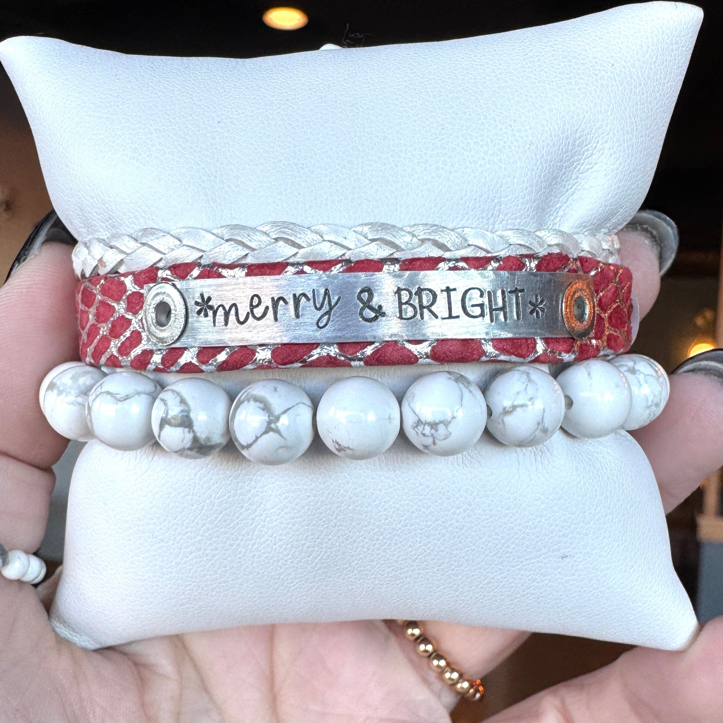 Merry & BRIGHT | Festive Red Skinny Leather Set | 3 pieces | Bracelets | Women Skinny Bracelets Create Hope Cuffs 