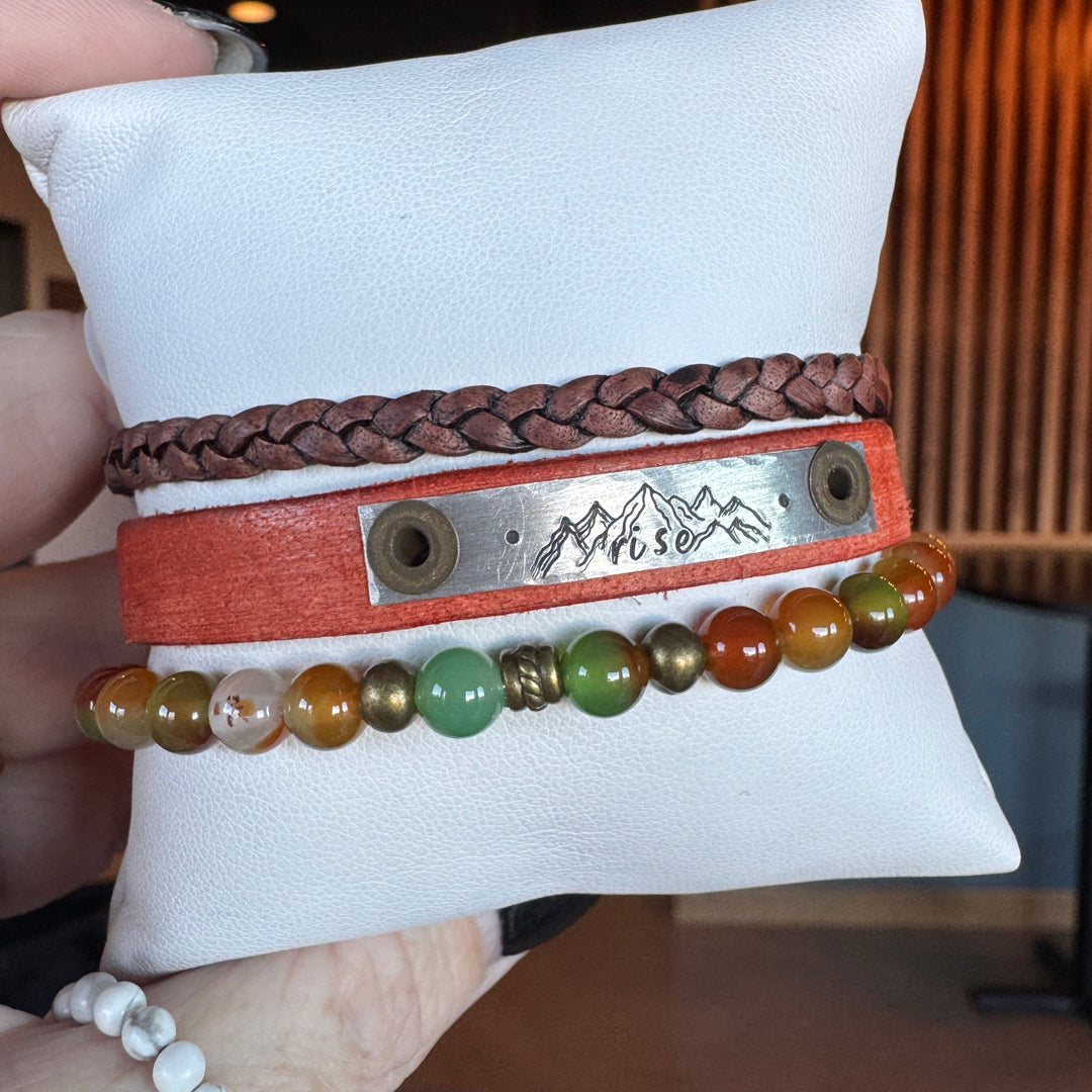 MOUNTAIN RANGE | Vintage Orange Leather Skinny Set | 3 pieces | Bracelets | Women Skinny Bracelets Create Hope Cuffs 