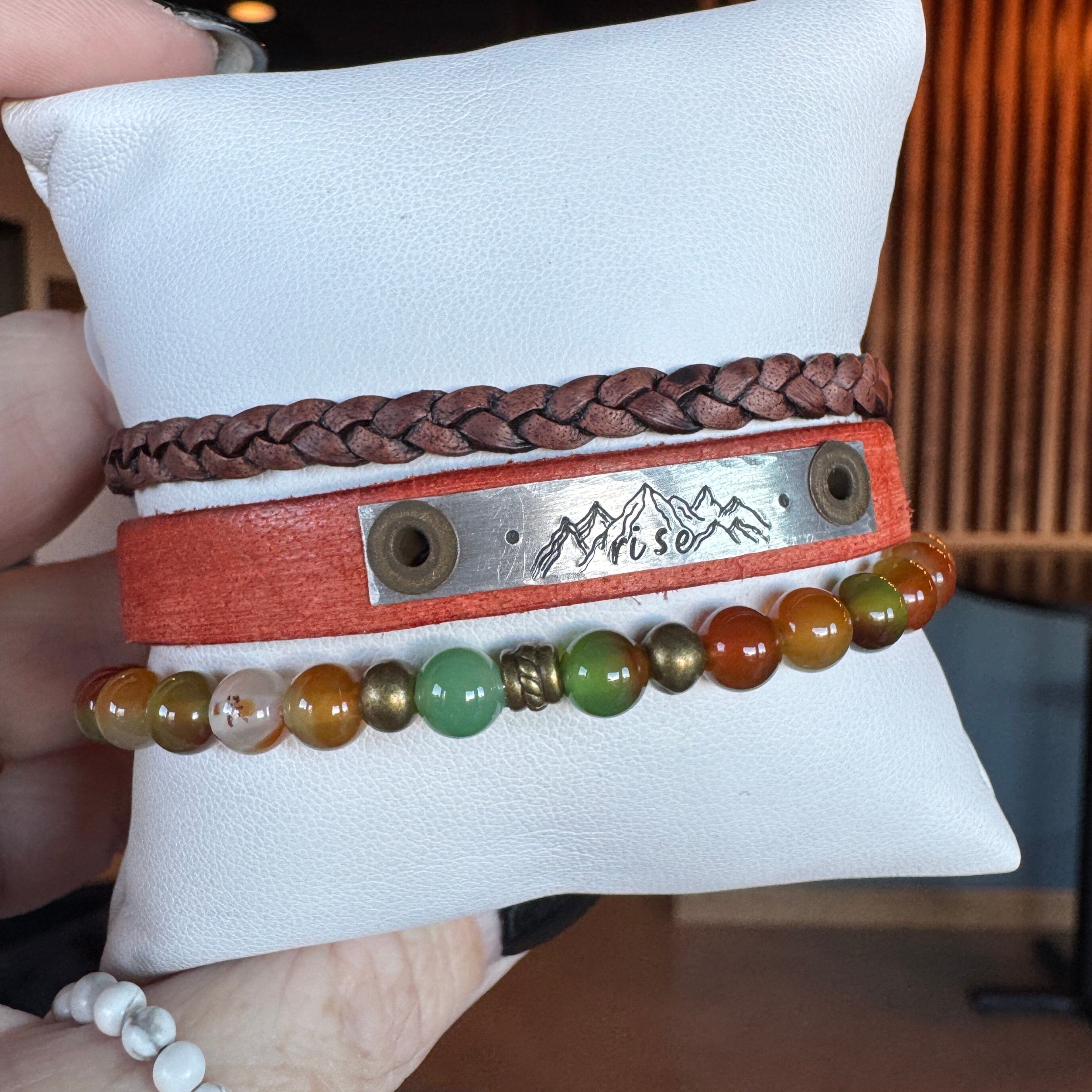 MOUNTAIN RANGE | Vintage Orange Leather Skinny Set | 3 pieces | Bracelets | Women Skinny Bracelets Create Hope Cuffs 