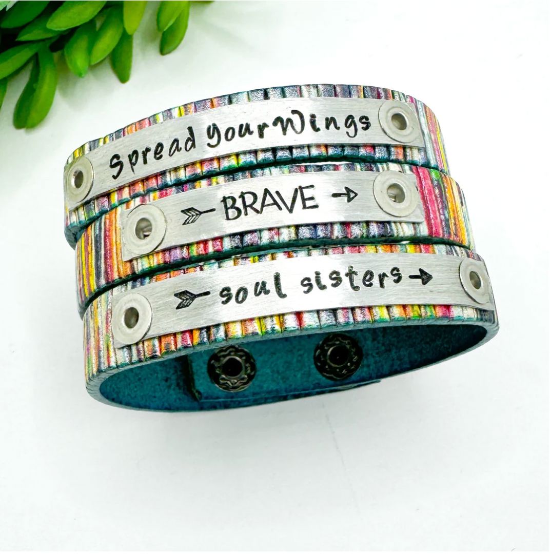 Multi Shimmer Rainbow Design Leather | 12 Phrases | Skinny Bracelet | Adjustable Skinny Bracelets Create Hope Cuffs 