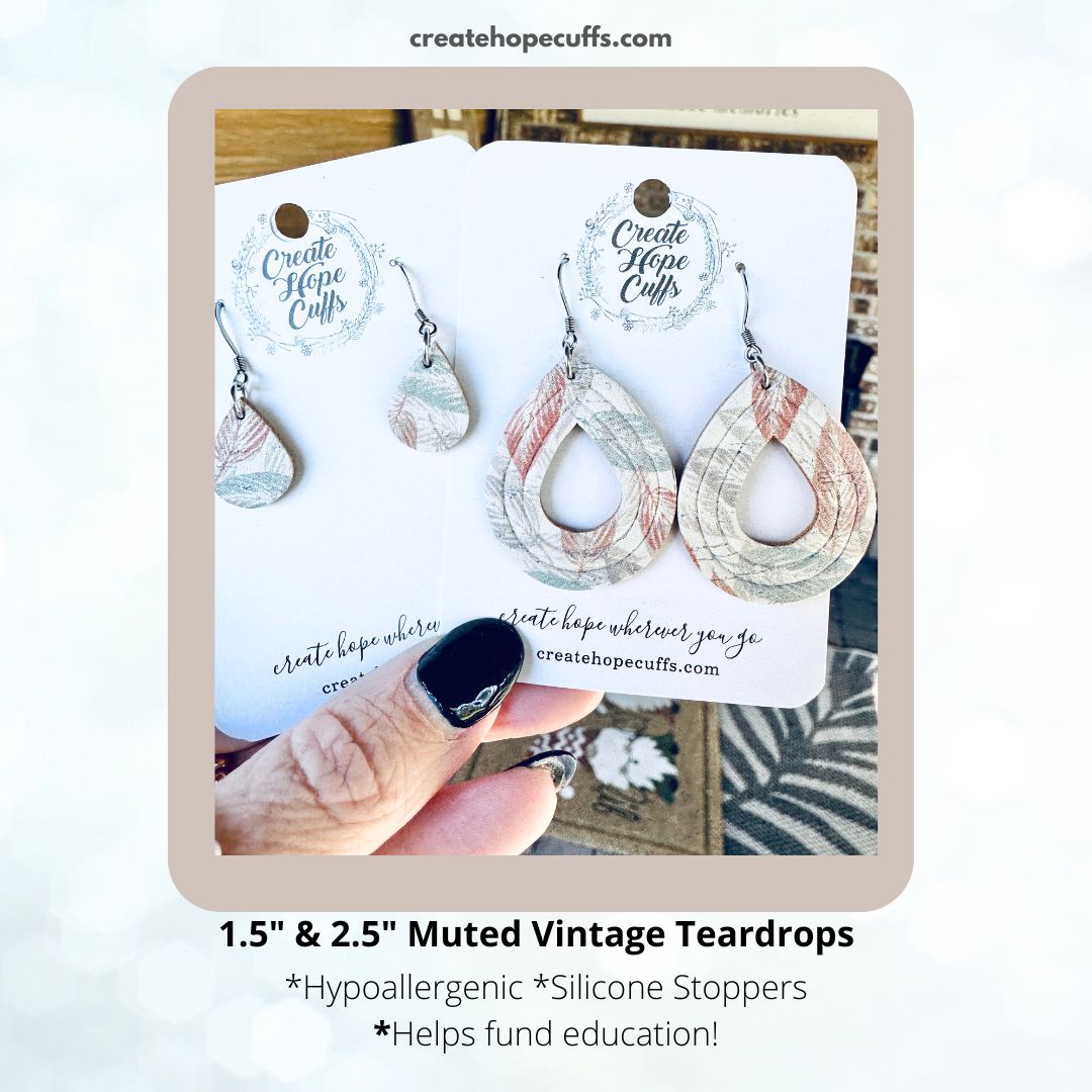 Muted Vintage Teardrops | 2 Sizes | Leather Earrings | Hypoallergenic | Women Leather Earrings Create Hope Cuffs 