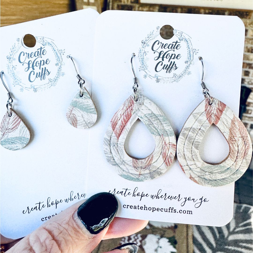 Muted Vintage Teardrops | 2 Sizes | Leather Earrings | Hypoallergenic | Women Leather Earrings Create Hope Cuffs 
