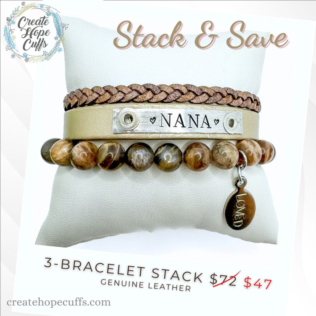 NANA Stack | Skinny Leather Stack Set | 3 pieces | Bracelets | Womens Skinny Bracelets Create Hope Cuffs 