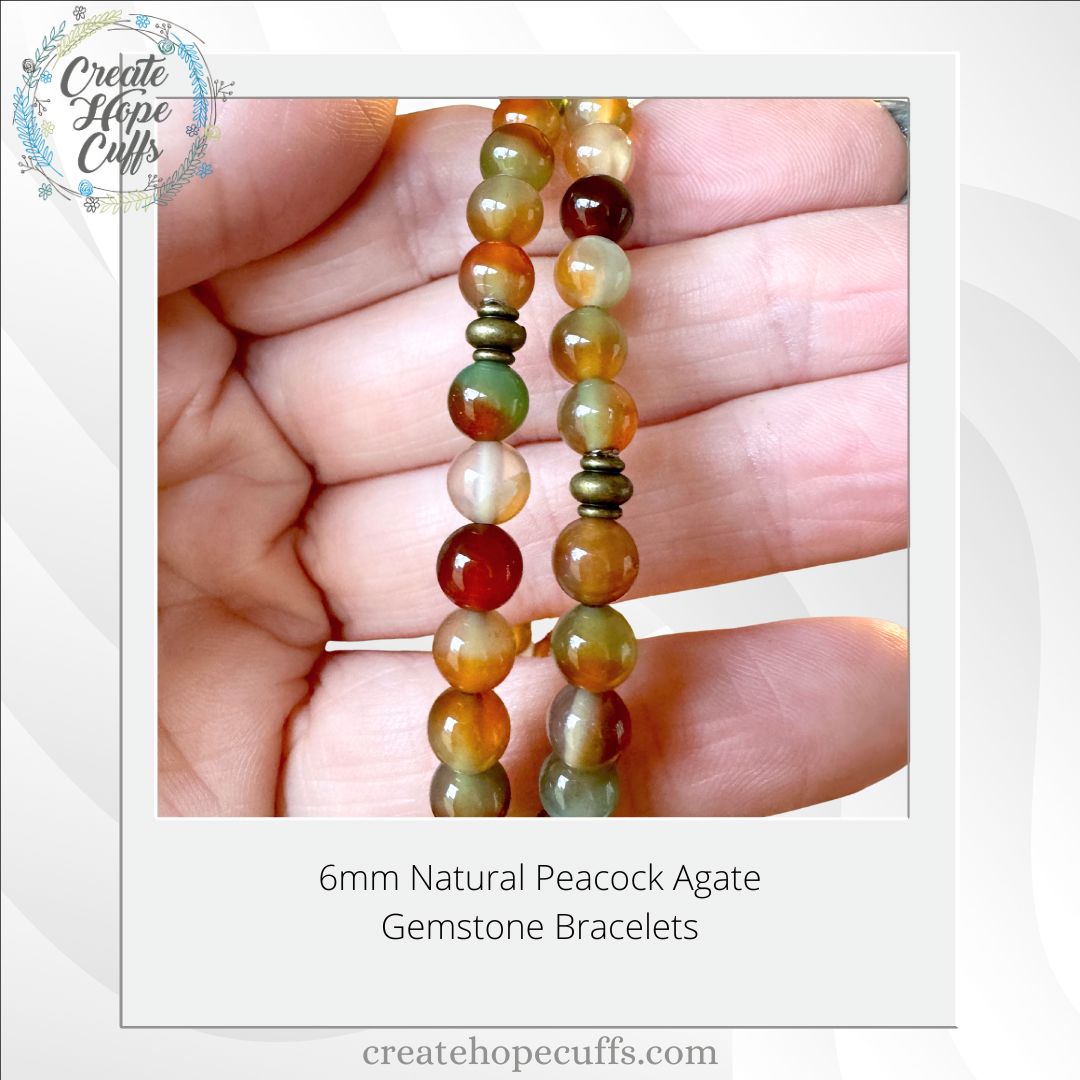 Natural Peacock Agate | Gemstone Bead Bracelets | 6mm Stone | Women Bracelets Create Hope Cuffs 