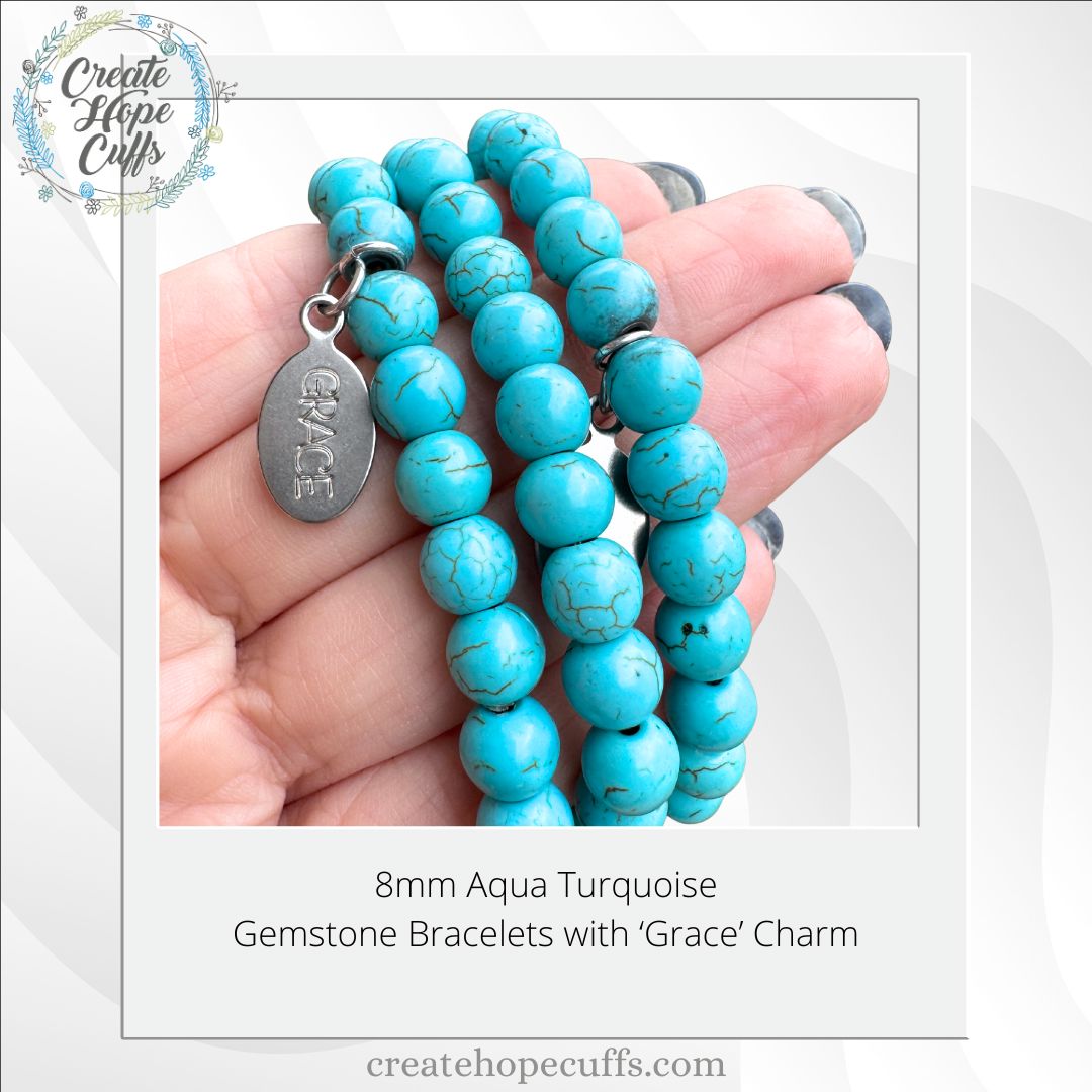 Natural Turquoise Blue Bead Bracelet | GRACE Charm | 8mm | Natural Gemstone | Women Bracelets Create Hope Cuffs 