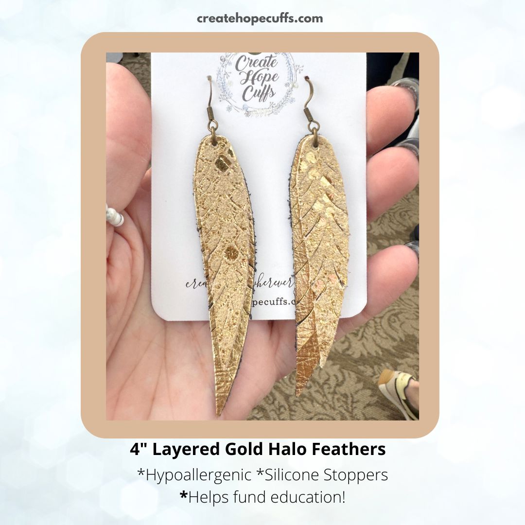 Navy and Black Metallic Halo Feathers | Leather Earrings | Hypoallergenic | Women Leather Earrings Create Hope Cuffs 