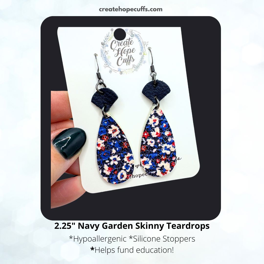 Navy Garden Skinny Teardrops | Leather Earrings | Hypoallergenic | Women Leather Earrings Create Hope Cuffs 