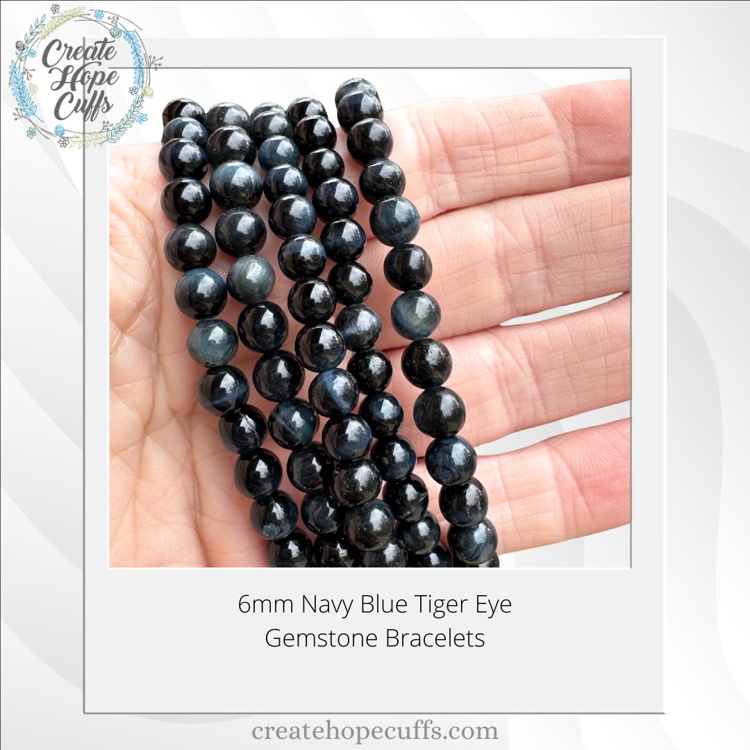 Navy Tiger Eye Bead Bracelet | 6mm | Gemstone | Womens Bracelets Create Hope Cuffs 