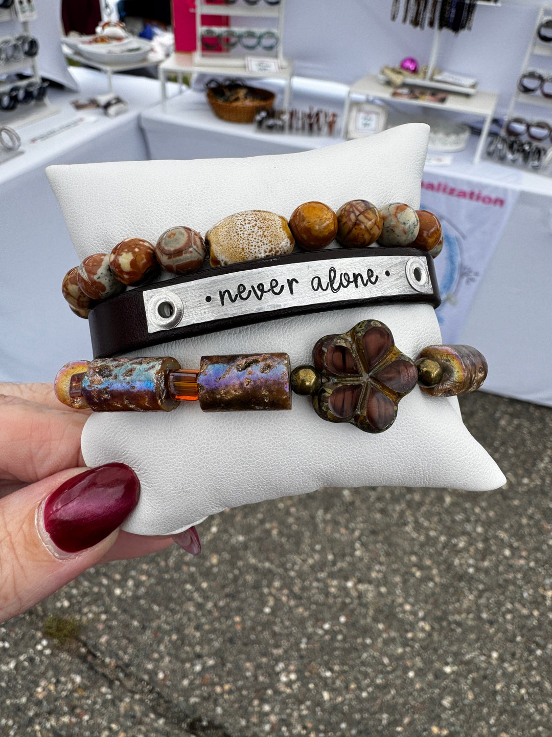 NEVER ALONE | Dark Brown Leather Skinny Set | 3 pieces | Bracelets | Women Skinny Bracelets Create Hope Cuffs 