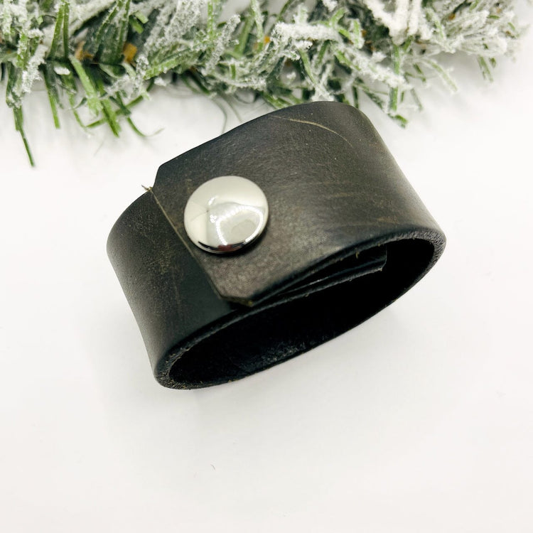 NEVER GIVE UP | Black Wide Leather OOAK | One of A Kind | Upcycled Cuff | Adjustable | Women Leather Cuff Create Hope Cuffs 