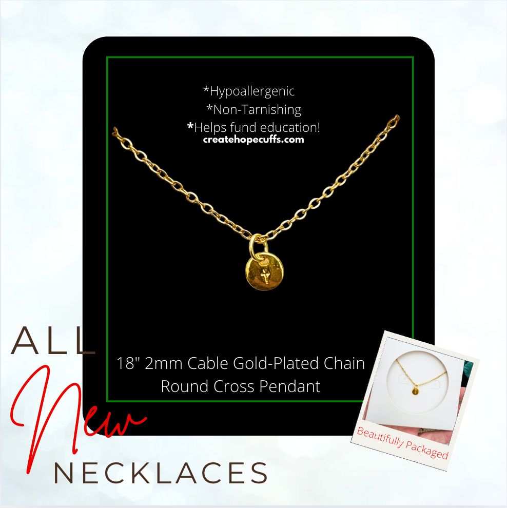 New! 2mm Hope Necklace | 18K Gold Plated | Choose Pendant | 18" Women Necklace Create Hope Cuffs 