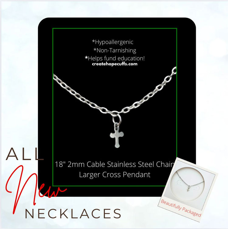 New! 2mm Hope Necklace | Stainless Steel | Choose Pendant | 18" Women Necklace Create Hope Cuffs Larger Cross 