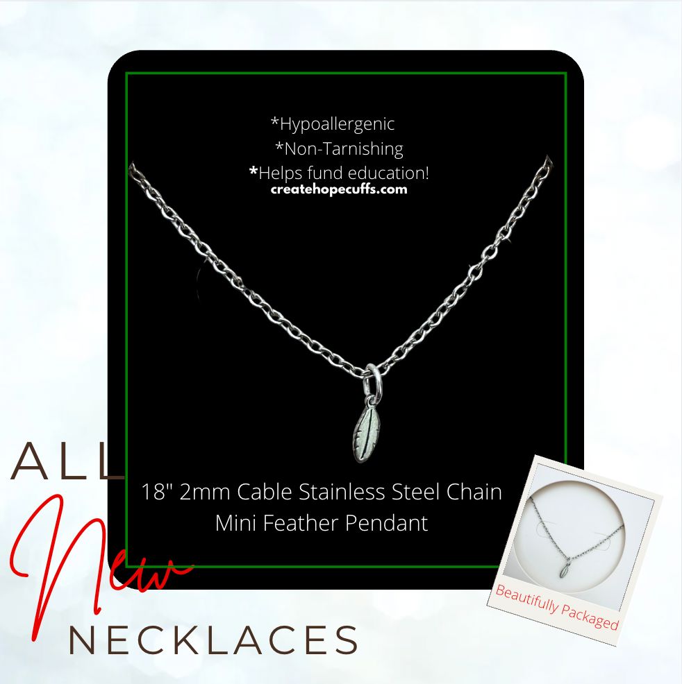 New! 2mm Hope Necklace | Stainless Steel | Choose Pendant | 18" Women Necklace Create Hope Cuffs Mini Feather 