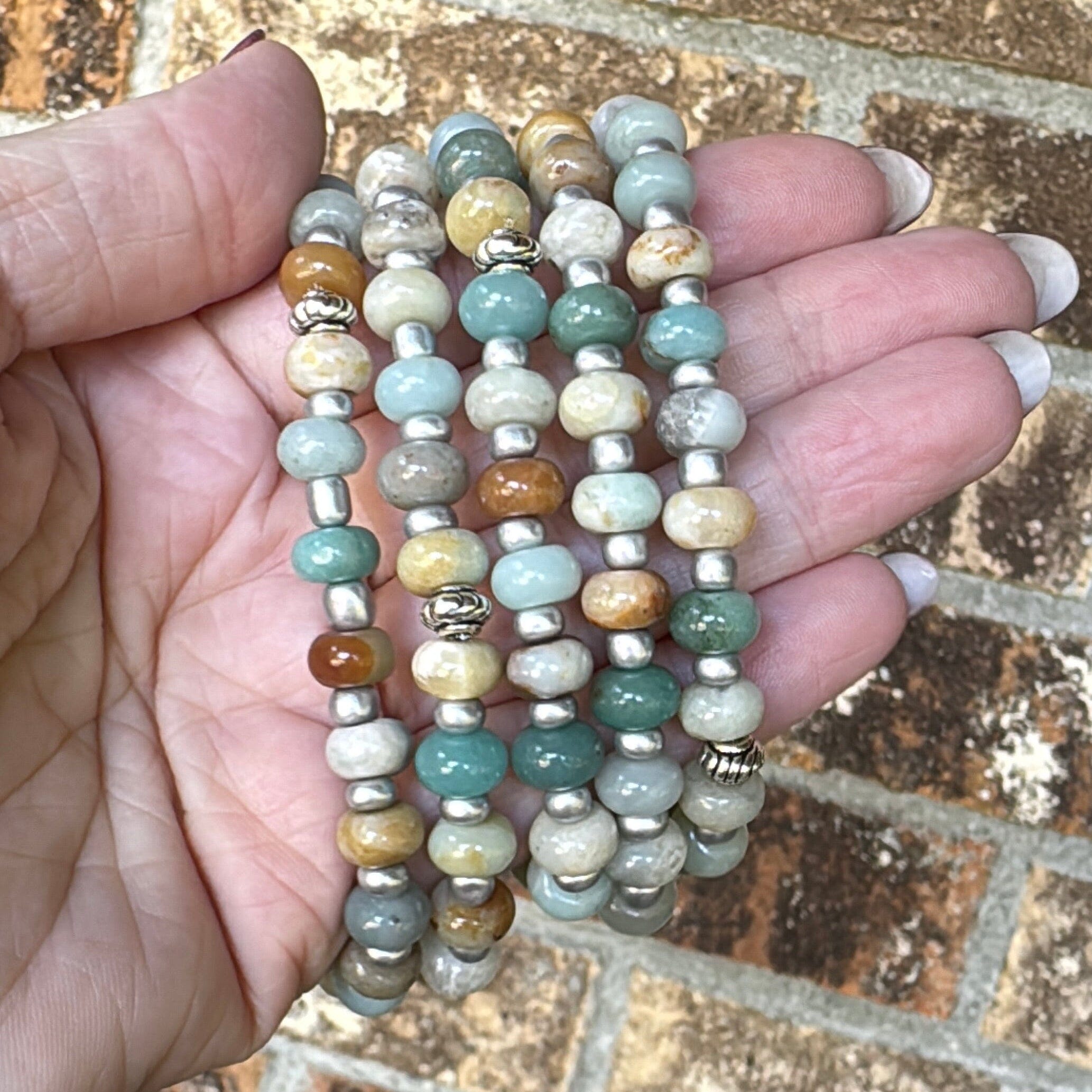 New! 5mm Amazonite Dragonfly Rondelle Gemstone Necklace | 16" Women Toggle Clasp Necklace | Stainless Steel Wire Create Hope Cuffs 