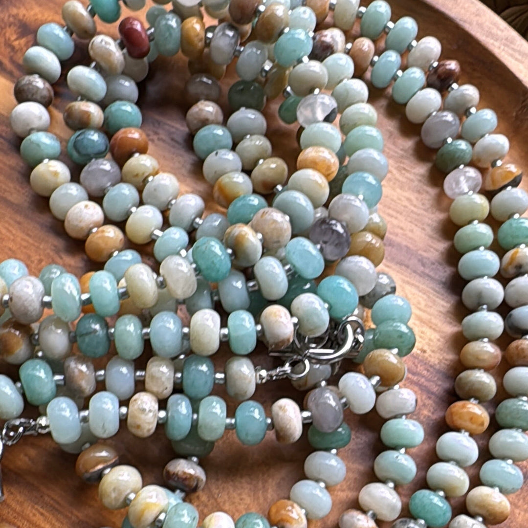 New! 5mm Amazonite Dragonfly Rondelle Gemstone Necklace | 16" Women Toggle Clasp Necklace | Stainless Steel Wire Create Hope Cuffs 