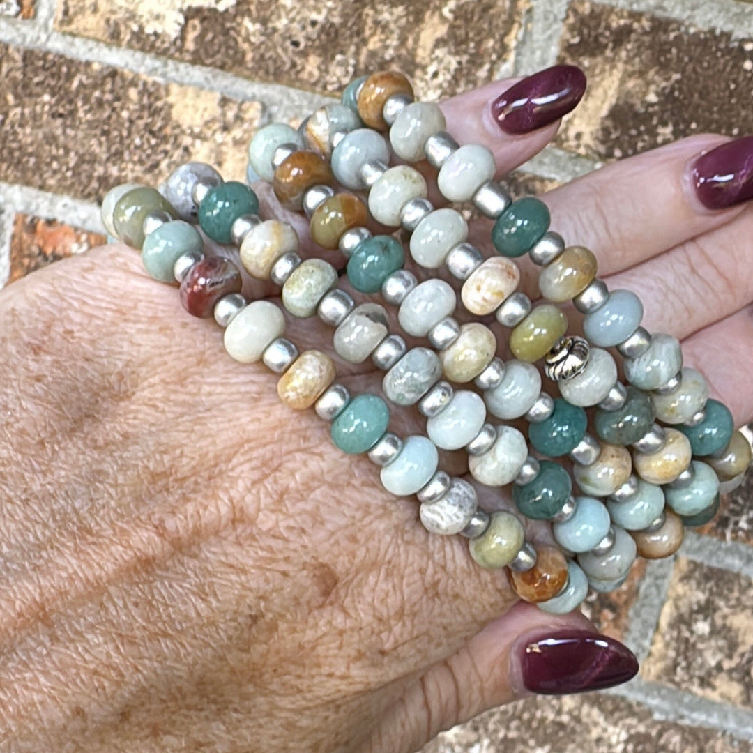 New! 5mm Amazonite Dragonfly Rondelle Gemstone Necklace | 16" Women Toggle Clasp Necklace | Stainless Steel Wire Create Hope Cuffs 