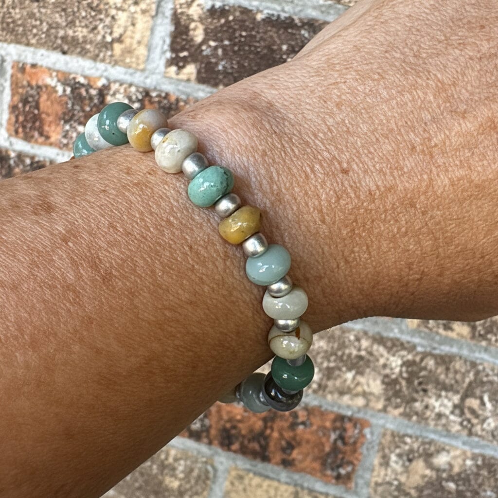 New! 5mm Amazonite Dragonfly Rondelle Gemstone Necklace | 16" Women Toggle Clasp Necklace | Stainless Steel Wire Create Hope Cuffs Bracelet ONLY 