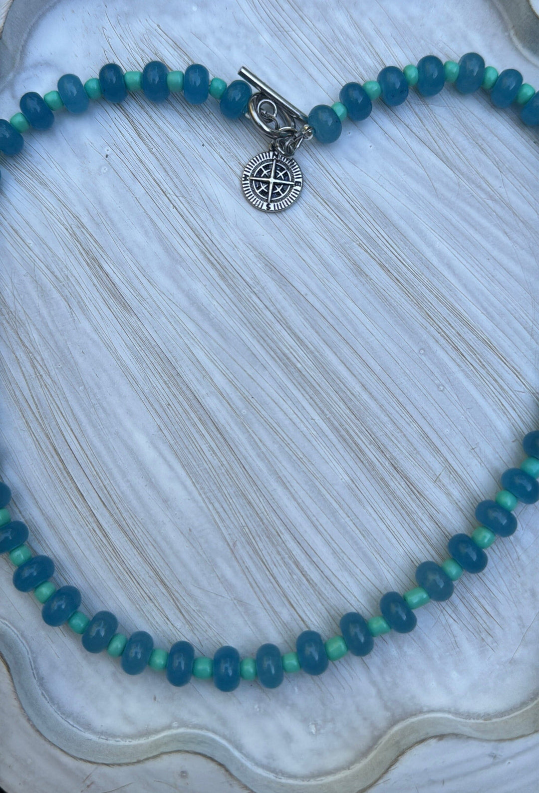New! 5mm Blue Green Anchor Rondelle Candy Necklace | 16" Women Toggle Clasp Necklace | Stainless Steel Wire Create Hope Cuffs 