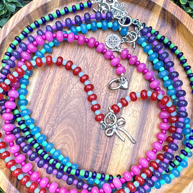 New! 5mm Blue Mint Compass Rondelle Candy Necklace | 16" Women Toggle Clasp Necklace | Stainless Steel Wire Create Hope Cuffs 